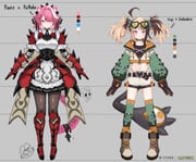 chatacabra gigi_murin gigi_murin_(chatacabra) raora_panthera raora_panthera_(rathalos) rathalos (hololive hololive_english monster_hunter_(series)) drawn by raora_panthera_(artist)