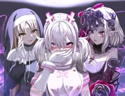 elu_(10th_costume)_(nijisanji) elu_(nijisanji) sister_claire sister_claire_(1st_costume) sukoya_kana sukoya_kana_(1st_costume) (nijisanji) drawn by nmhdtnr1