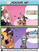 gigi_murin gigi_murin_(1st_costume) hoshimachi_suisei hoshimachi_suisei_(1st_costume) mori_calliope mori_calliope_(1st_costume) (agreeee hololive hololive_english league_of_legends) drawn by zetsuental