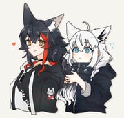 ookami_mio ookami_mio_(hoodie) shirakami_fubuki (hololive) drawn by pohitashi