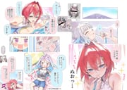 ange_katrina ange_katrina_(summer_casual) inui_toko lize_helesta zohakuten_(kimetsu_no_yaiba) (kimetsu_no_yaiba nijisanji) drawn by katagishi