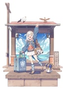 bloop_(gawr_gura) gawr_gura gawr_gura_(1st_costume) momosuzu_nene momosuzu_nene_(seal) mori_calliope murasaki_shion nanashi_mumei nanashi_mumei_(owl) nerissa_ravencroft_(raven) ninomae_ina'nis smol_ame smol_calli smol_gura smol_ina smol_kiara takanashi_kiara takanashi_kiara_(phoenix) watson_amelia (hololive hololive_english) drawn by zetsuental