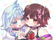 mizumiya_su mizumiya_su_(1st_costume) roboco-san roboco-san_(open_pink_hoodie) (hololive hololive_dev_is) drawn by satsuki_atan