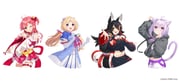 aki_rosenthal aki_rosenthal_(1st_costume) nekomata_okayu nekomata_okayu_(1st_costume) ookami_mio ookami_mio_(1st_costume) sakura_miko sakura_miko_(1st_costume) (hololive) drawn by borumete