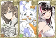 kanae_(16th_costume)_(nijisanji) kanae_(nijisanji) lunlun_(king)_(nijisanji) lunlun_(nijisanji) yorumi_rena yorumi_rena_(8th_costume) (granblue_fantasy nijisanji) drawn by makotosub1101