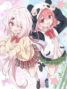 sasaki_saku sasaki_saku_(1st_costume) shiina_yuika shiina_yuika_(1st_costume) (nijisanji) drawn by akure1129