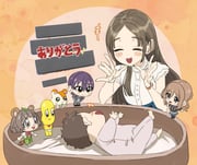 hamtaro himesaki_rinami kenmochi_touya kenmochi_touya_(1st_costume) kuramoto_china peanuts-kun ponpoko_(vtuber) (gakuen_idolmaster hamtaro_(series) idolmaster mode_aim nijisanji) drawn by atari_(eurf8445)