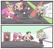 cecilia_immergreen chattino_(raora_panthera) elizabeth_rose_bloodflame gigi_murin grem_(gigi_murin) otomo_(cecilia_immergreen) raora_panthera (hololive hololive_english) drawn by mpien