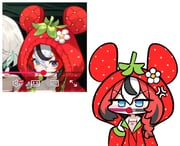 cecilia_immergreen hakos_baelz hakos_baelz_(strawberry_onesie) (hololive hololive_english) drawn by tensutensu