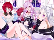 ange_katrina ange_katrina_(loungewear) higuchi_kaede higuchi_kaede_(loungewear) hyakumantenbara_salome hyakumantenbara_salome_(casual) tsukino_mito tsukino_mito_(loungewear) (nijisanji) drawn by amon_613