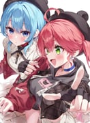 hoshimachi_suisei hoshimachi_suisei_(micomet) sakura_miko sakura_miko_(micomet) (hololive) drawn by muyamii