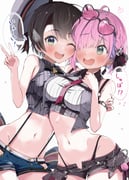 himemori_luna himemori_luna_(streetwear) oozora_subaru oozora_subaru_(suspenders) (hololive) drawn by kuno_(kc9s)