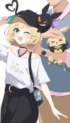famillie_(millie_parfait) hangyodon lucie_(millie_parfait) maimoto_keisuke maimoto_keisuke_(4th_costume) millie_parfait (nijisanji nijisanji_en sanrio) drawn by obanana_(ahap7438)