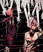 kenmochi_touya kenmochi_touya_(1st_costume) shiina_yuika shiina_yuika_(1st_costume) (nijisanji) drawn by komachida_desu