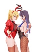 kaela_kovalskia ouro_kronii (bunny_girl_(akasaki) hololive hololive_english hololive_indonesia) drawn by angelchama