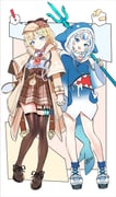 gawr_gura gawr_gura_(1st_costume) watson_amelia watson_amelia_(1st_costume) (hololive hololive_english) drawn by asahi_illustrator