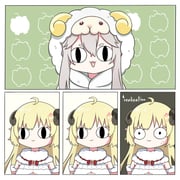 shishiro_botan ssrb_(shishiro_botan) tsunomaki_watame tsunomaki_watame_(1st_costume) (hololive) drawn by fong_(fongthe0125)