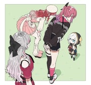 ars_almal ars_almal_(1st_costume) ishigami_nozomi ishigami_nozomi_(1st_costume) kuramochi_meruto kuramochi_meruto_(1st_costume) saotome_berry saotome_berry_(1st_costume) (nijisanji) drawn by tomatosoup001