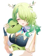 ceres_fauna ceres_fauna_(1st_costume) sapling_(ceres_fauna) (hololive hololive_english) drawn by drey525