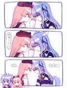 hoshimachi_suisei hoshimachi_suisei_(casual) sakura_miko sakura_miko_(casual) (hololive) drawn by yumi5469