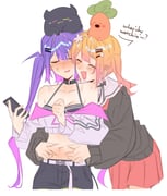 bibi_(tokoyami_towa) momosuzu_nene momosuzu_nene_(casual) nekko_(momosuzu_nene) tokoyami_towa tokoyami_towa_(1st_costume) (hololive) drawn by legzy