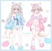 fuwawa_abyssgard fuwawa_abyssgard_(pajamas) mococo_abyssgard mococo_abyssgard_(pajamas) (hololive hololive_english) drawn by shouu-kun