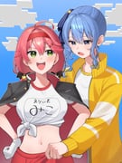 hoshimachi_suisei sakura_miko (hololive minecraft) drawn by myonchi