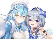 amane_kanata amane_kanata_(cutesy_punk) yukihana_lamy yukihana_lamy_(1st_costume) (hololive) drawn by shikkoku_no_hono_mikado