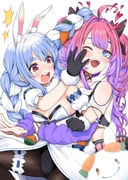 kikirara_vivi kikirara_vivi_(1st_costume) pekomon_(usada_pekora) usada_pekora usada_pekora_(1st_costume) (hololive hololive_dev_is) drawn by shiina_excel