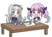 minato_aqua minato_aqua_(1st_costume) murasaki_shion murasaki_shion_(1st_costume) (hololive) drawn by mochimiko