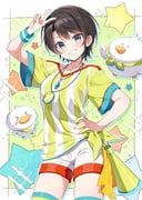 oozora_subaru oozora_subaru_(1st_costume) subatomo_(big) subatomo_(oozora_subaru) subatomo_(small) (hololive) drawn by mauve