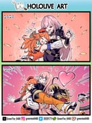 gigi_murin gigi_murin_(1st_costume) mori_calliope mori_calliope_(1st_costume) takanashi_kiara takanashi_kiara_(1st_costume) (hololive hololive_english) drawn by zetsuental