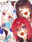 ange_katrina ange_katrina_(1st_costume) inui_toko inui_toko_(1st_costume) lize_helesta lize_helesta_(1st_costume) (nijisanji) drawn by hosupi