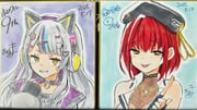 houshou_marine houshou_marine_(businesswoman) murasaki_shion murasaki_shion_(8th_costume) (hololive) drawn by kiritoma