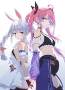 kikirara_vivi kikirara_vivi_(1st_costume) usada_pekora usada_pekora_(1st_costume) (hololive hololive_dev_is) drawn by yachahechara