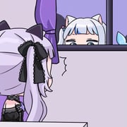 gawr_gura murasaki_shion murasaki_shion_(gothic_lolita) (hololive hololive_english) drawn by mochimiko