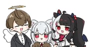 hakase_fuyuki hakase_fuyuki_(1st_costume) kagami_hayato kagami_hayato_(1st_costume) yorumi_rena yorumi_rena_(1st_costume) (nijisanji) drawn by nozo_(hitomiz)