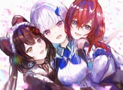 ange_katrina ange_katrina_(1st_costume) inui_toko inui_toko_(1st_costume) lize_helesta lize_helesta_(1st_costume) (nijisanji) drawn by dah1ie