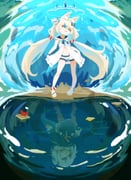 gawr_gura gawr_gura_(1st_costume) sameko_saba sameko_saba_(1st_costume) (hololive hololive_english indie_virtual_youtuber) drawn by vonv_(sejvon)