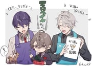 kagami_hayato kaida_haru kenmochi_touya kenmochi_touya_(1st_costume) (nijisanji) drawn by 6tnut9