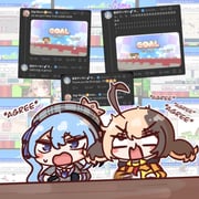 gigi_murin gigi_murin_(1st_costume) hoshimachi_suisei hoshimachi_suisei_(1st_costume) (agreeee hololive hololive_english) drawn by hiroavrs