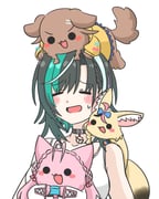 hakui_koyori hakui_koyori_(1st_costume) inugami_korone inugami_korone_(dog) omaru_polka omaru_polka_(fox) rindo_chihaya (hololive hololive_dev_is) drawn by yuuji_(sdcg00)