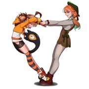 gigi_murin gigi_murin_(1st_costume) takanashi_kiara takanashi_kiara_(winter_casual) (hololive hololive_english) drawn by llcole