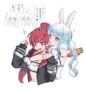 houshou_marine houshou_marine_(summer) usada_pekora usada_pekora_(1st_costume) (hololive) drawn by rddumpling