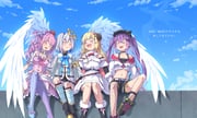 amane_kanata amane_kanata_(1st_costume) himemori_luna himemori_luna_(1st_costume) kiryu_coco_(dragon) tokoyami_towa tokoyami_towa_(1st_costume) tsunomaki_watame tsunomaki_watame_(1st_costume) (hololive) drawn by aki_(akisora_hiyori)