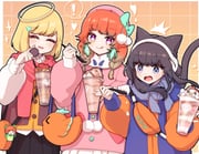 frogiwawa jenma-chan kfp_employee_(takanashi_kiara) kotori_(takanashi_kiara) ponma-chan takanashi_kiara (hololive hololive_english) drawn by naekam