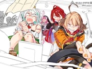 cecilia_immergreen elizabeth_rose_bloodflame gigi_murin raora_panthera (hololive hololive_english) drawn by hanbaagaakunkan