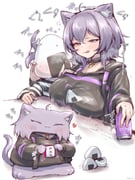 nekomata_okayu nekomata_okayu_(1st_costume) onigirya_(nekomata_okayu) (hololive) drawn by ikayaki_(ikayaki4)