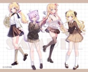 akai_haato aki_rosenthal nekomata_okayu tsunomaki_watame (hololive) drawn by wasabi_(sekai)