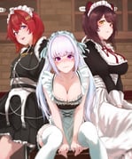 ange_katrina inui_toko inui_toko_(western_maid) lize_helesta (nijisanji) drawn by yamaotoko